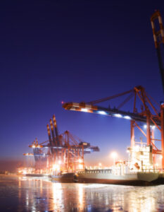 Customs International Trade, port at night